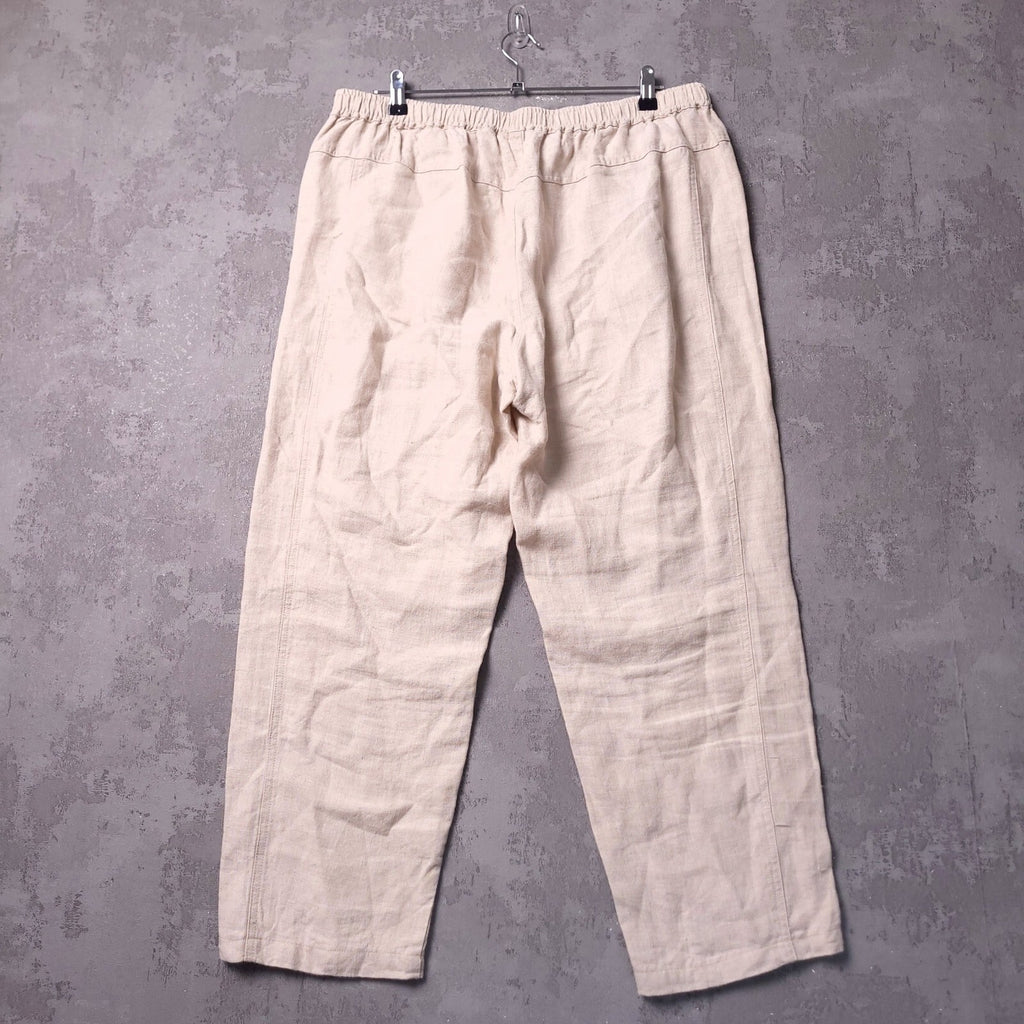 Orvis Linen Trousers Mens L Regular Fit Beige Elasticated Waist Drawstring