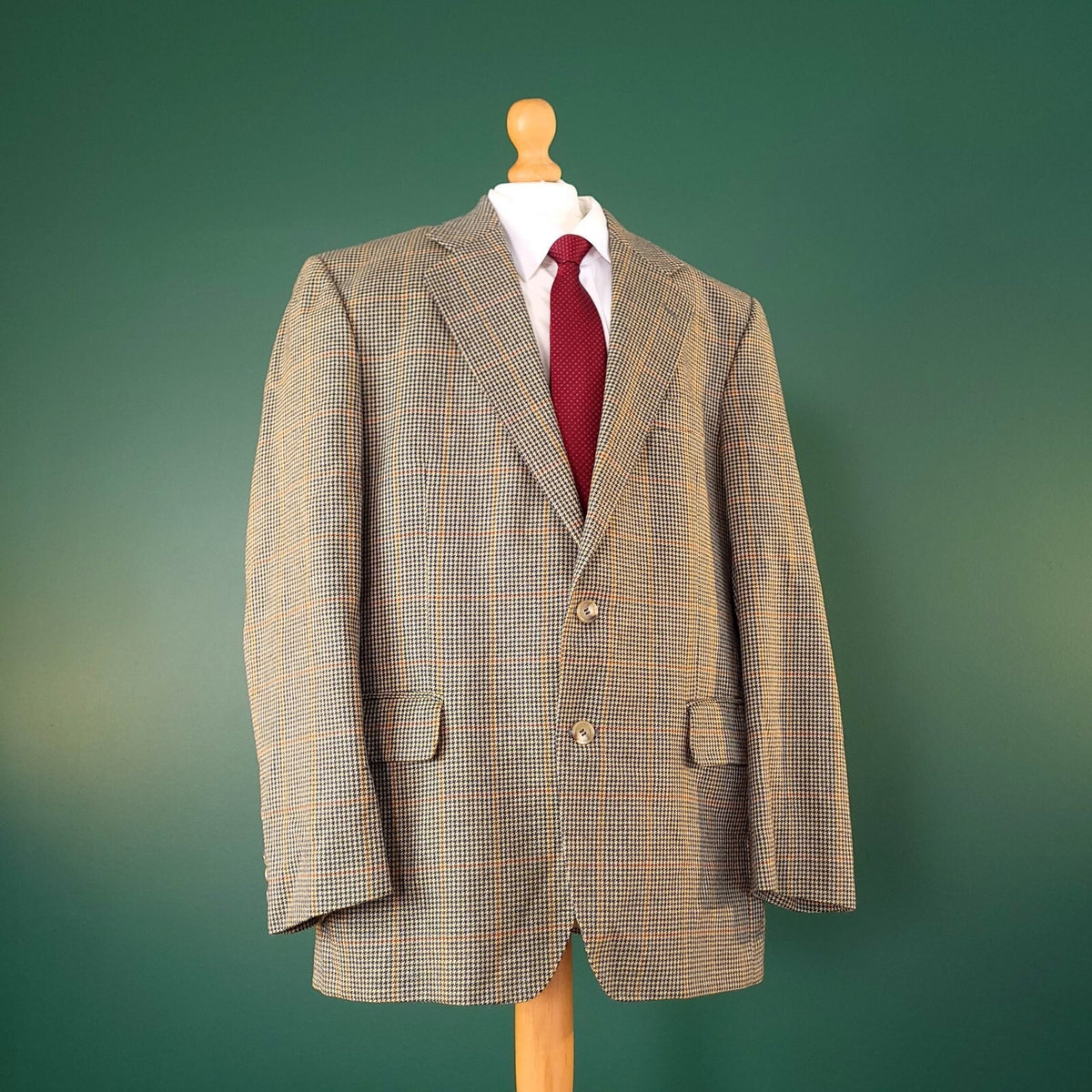 Magee Tweed Wool Blazer Mens 42R Regular Fit Tan Blue Check Jacket Sport Coat