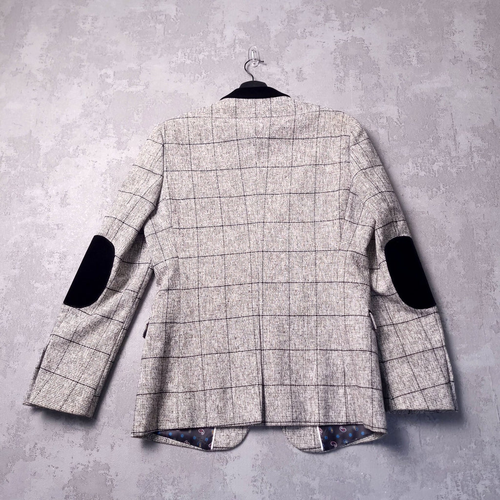 Marc Darcy Tweed Blazer Waistcoat Mens 38R Regular Grey Check Elbow Patch