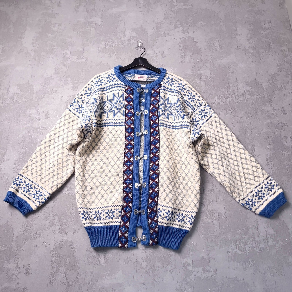 Dale Of Norway Wool Cardigan Mens XL Regular Fit Blue White Nordic Clasp