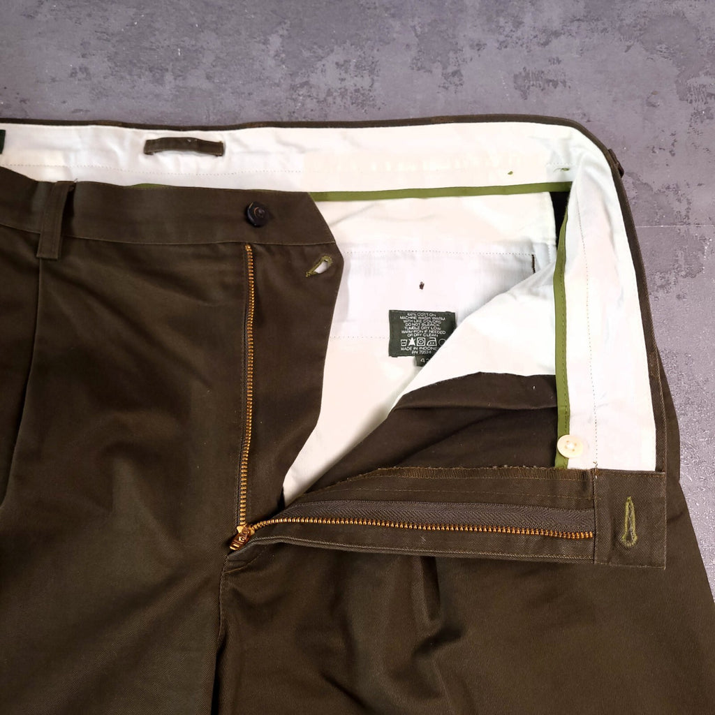 Orvis Trousers Chinos Mens W42 L30 Regular Fit Olive Green Cotton Pleated