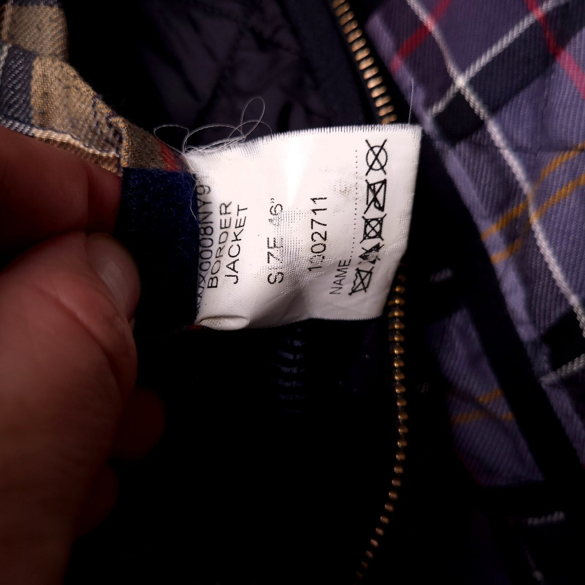 Barbour Wax Border Jacket Mens 46R Regular Fit Navy Blue Tartan Lined Coat