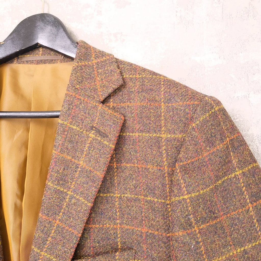 Brook Taverner Tweed Blazer Mens 40L Brown Check 100% Wool Jacket Sport Coat