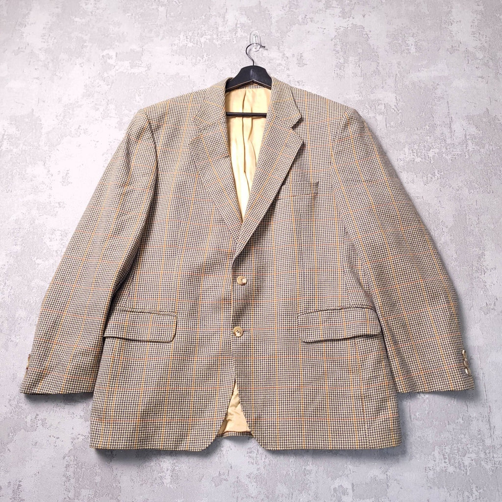 Magee Tweed Wool Blazer Mens 42R Regular Fit Tan Blue Check Jacket Sport Coat