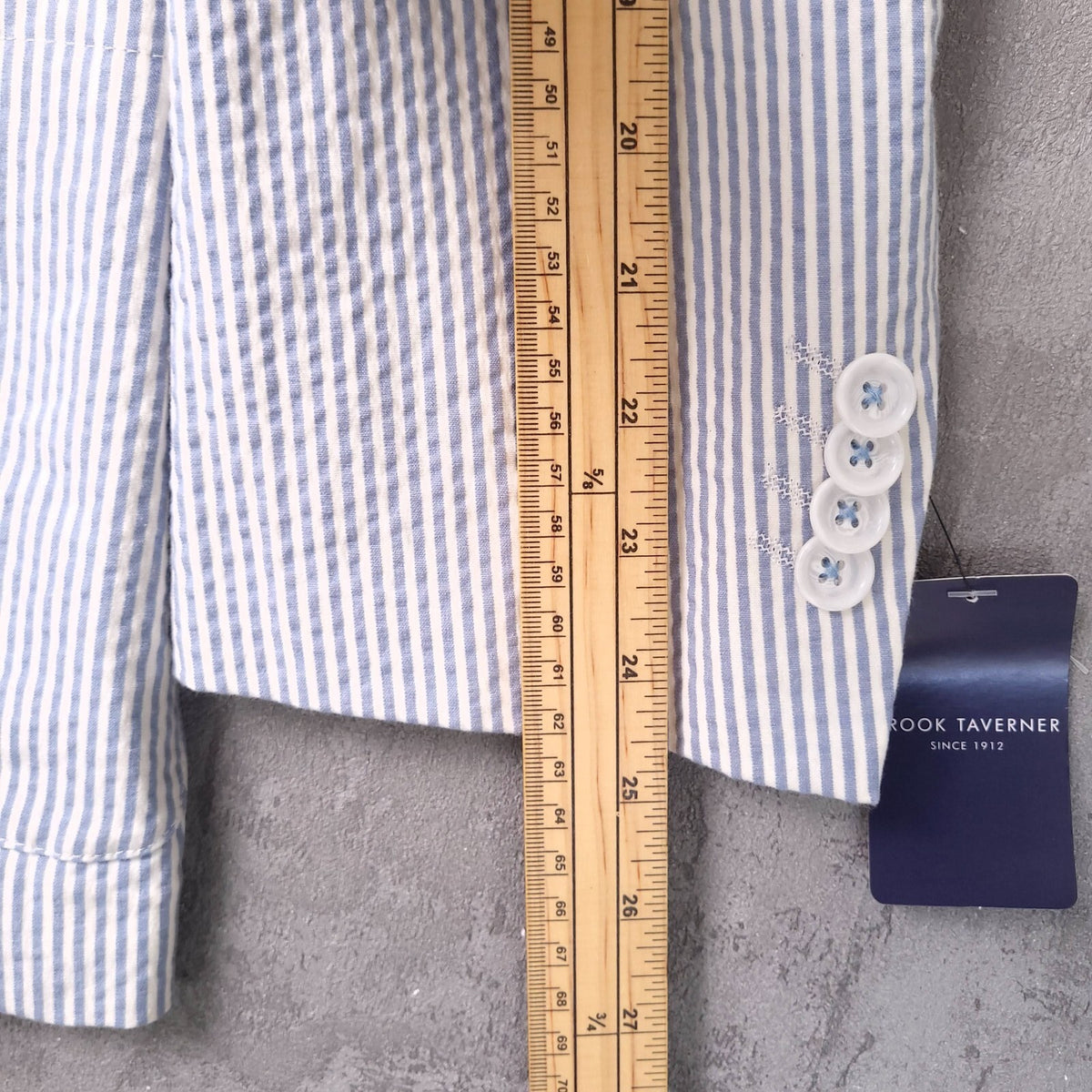 Brook Taverner Seersucker Blazer Jacket Mens 46S Tailored Blue Stripe Boating