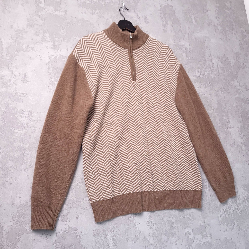 Next Signature Wool Cashmere Jumper Mens L Regular Fit Brown Herringbone Quarter
