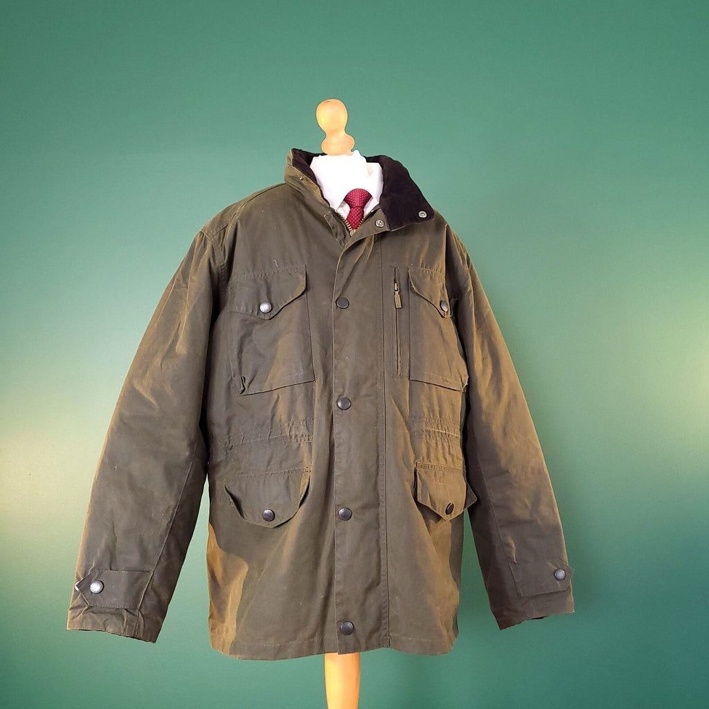Barbour Wax Sapper Jacket Mens Large Regular Fit Olive Green Field Coat Quilted