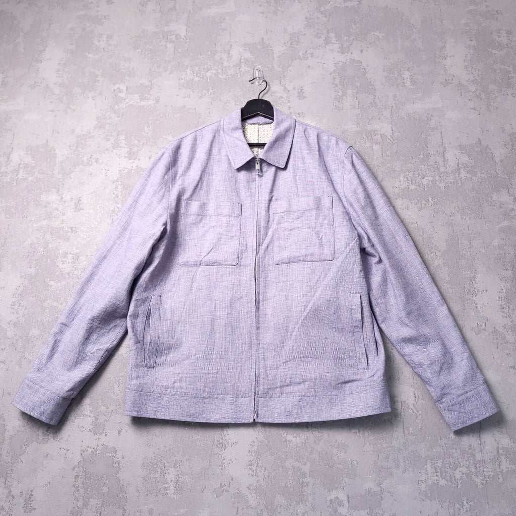 Next Linen Jacket Mens Medium Regular Fit Blue Harrington Chore Work Full Zip