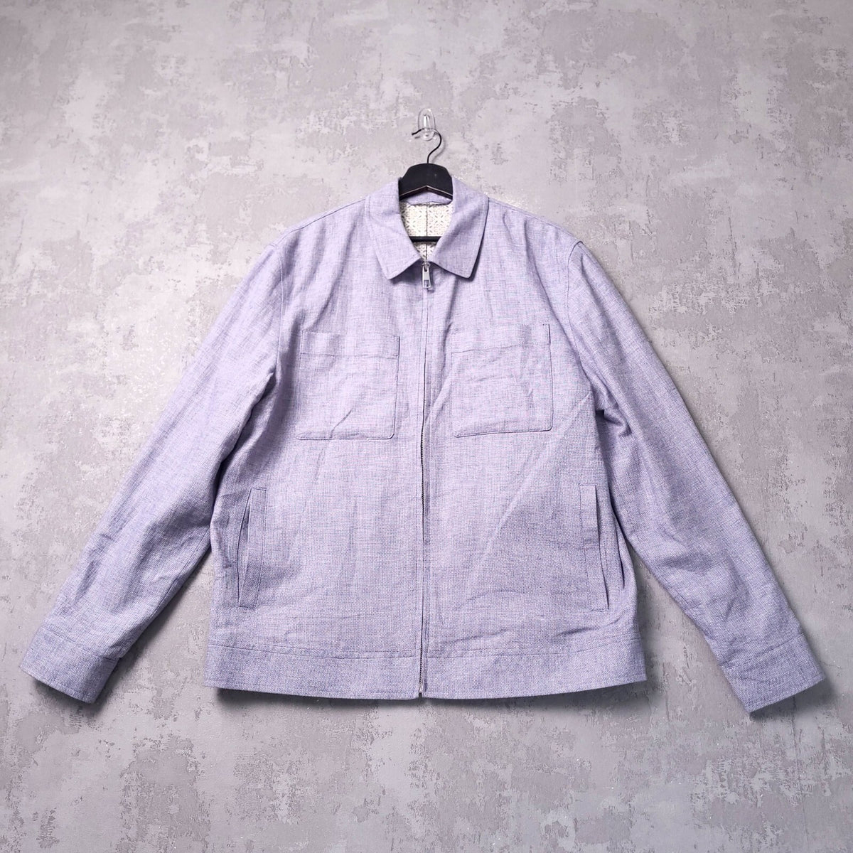 Next Linen Jacket Mens Medium Regular Fit Blue Harrington Chore Work Full Zip