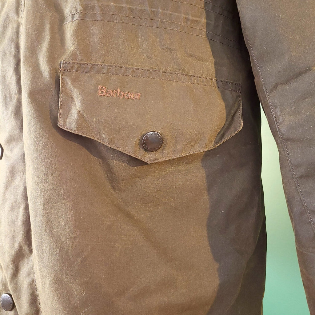 Barbour Wax Sapper Jacket Mens Large Regular Fit Olive Green Field Coat Quilted