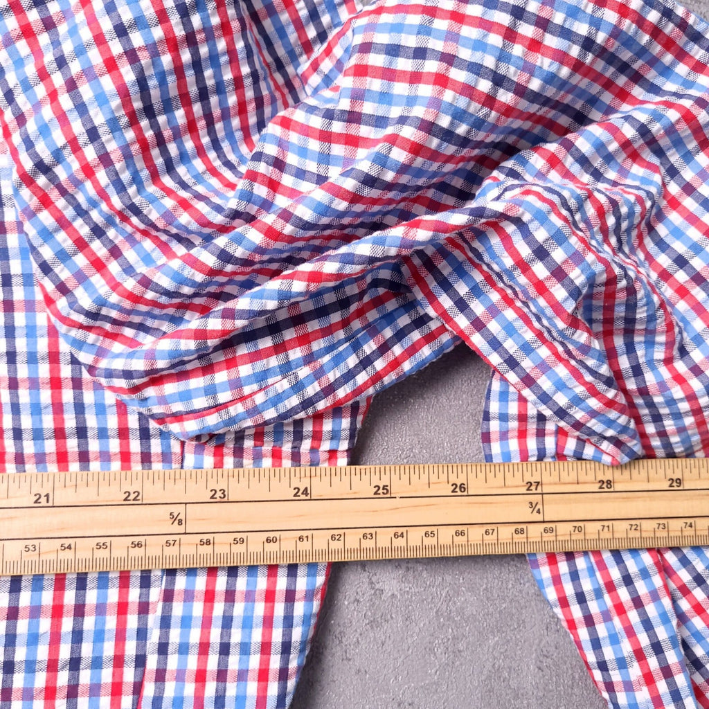 Brooks Brothers Seerscuker Blazer Jacket Mens 46L  Red Blue Cotton Check Sport
