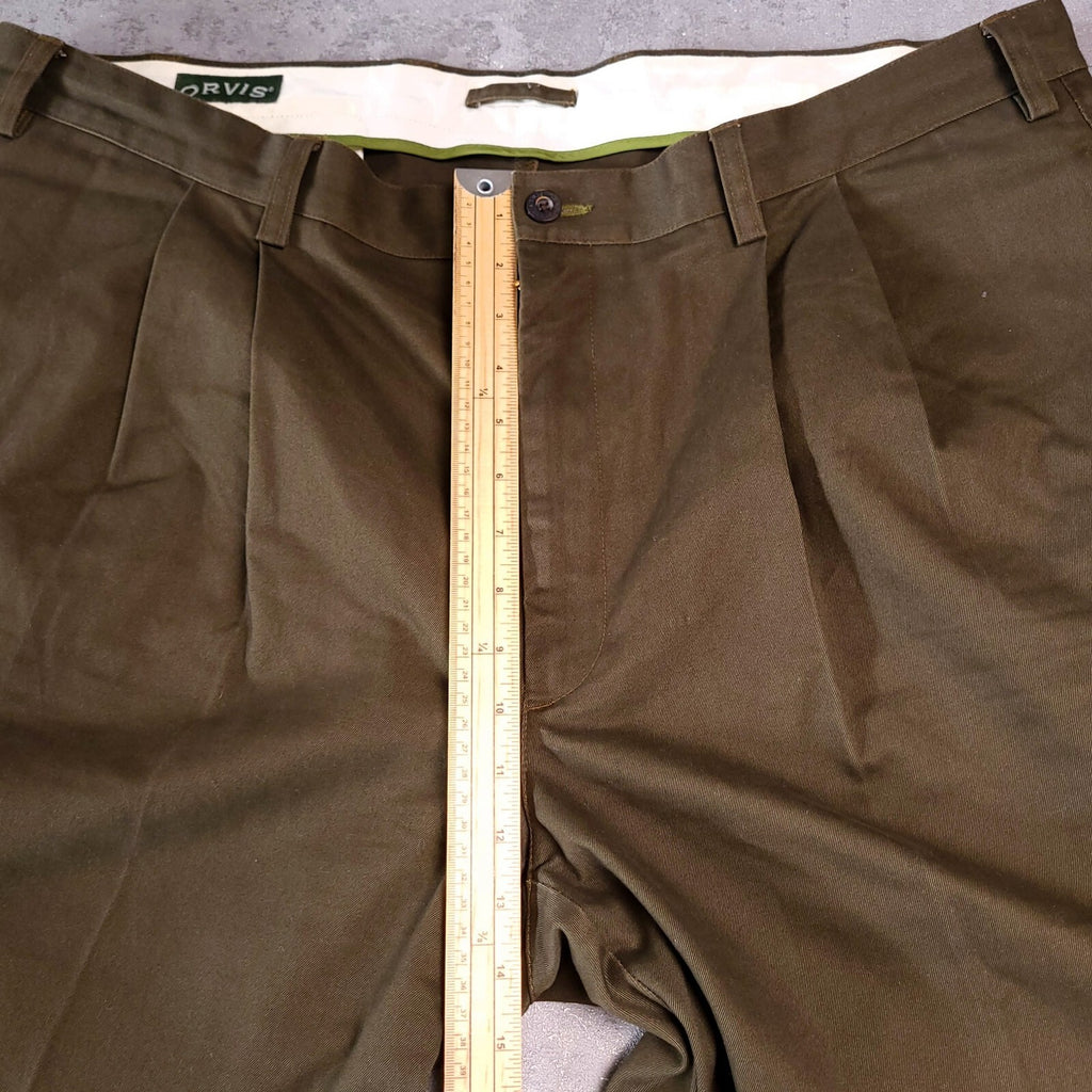 Orvis Trousers Chinos Mens W42 L30 Regular Fit Olive Green Cotton Pleated