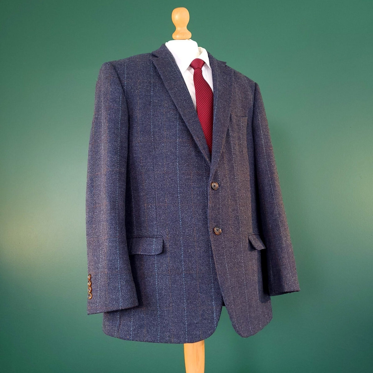 Brook Taverner Tweed Blazer Mens 44R Regular Fit Blue Check 100% Wool Jacket