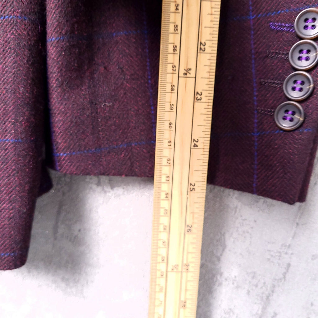 Harry Brown Tweed Blazer Jacket Mens 46S Regular Fit Burgundy Blue Check Sport