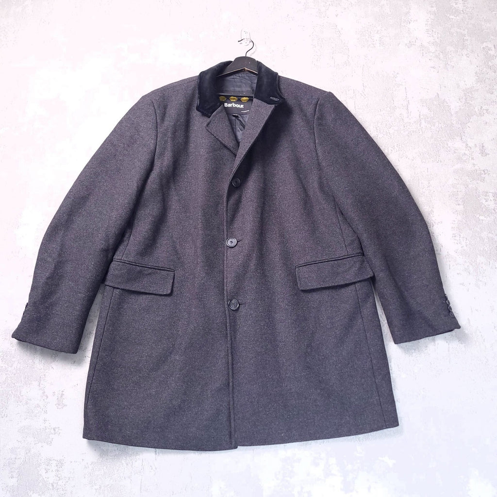 Barbour Wool Overcoat Jacket Mens 48R Regular Fit Charcoal Grey Edward