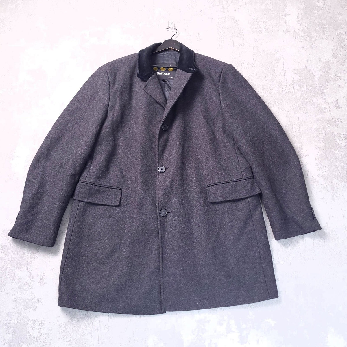 Barbour Wool Overcoat Jacket Mens 48R Regular Fit Charcoal Grey Edward