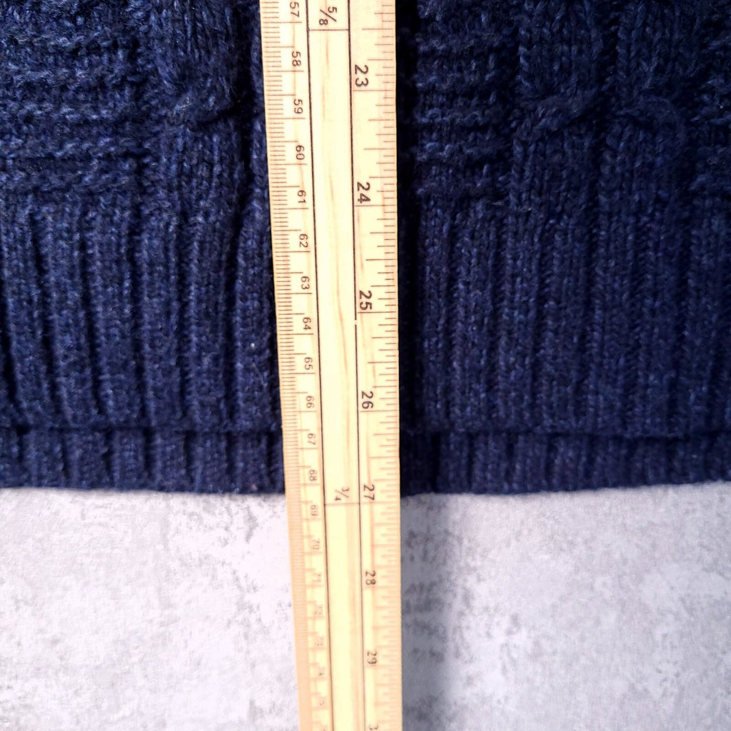 Fat Face Wool Jumper Mens XXL Regular Fit Navy Cable Knit Quarter Zip Sweater