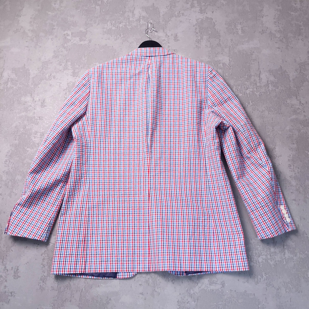 Brooks Brothers Seerscuker Blazer Jacket Mens 46L  Red Blue Cotton Check Sport