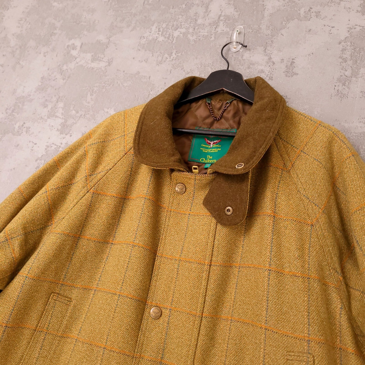 Chrysalis Tweed Overcoat Field Jacket Mens XL Mustard Yellow Check The Chiltern
