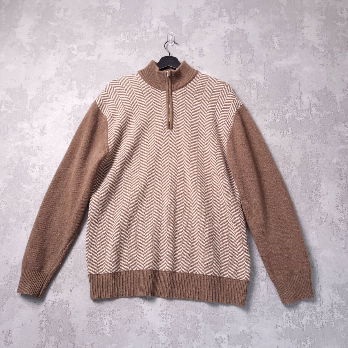 Next Signature Wool Cashmere Jumper Mens L Regular Fit Brown Herringbone Quarter