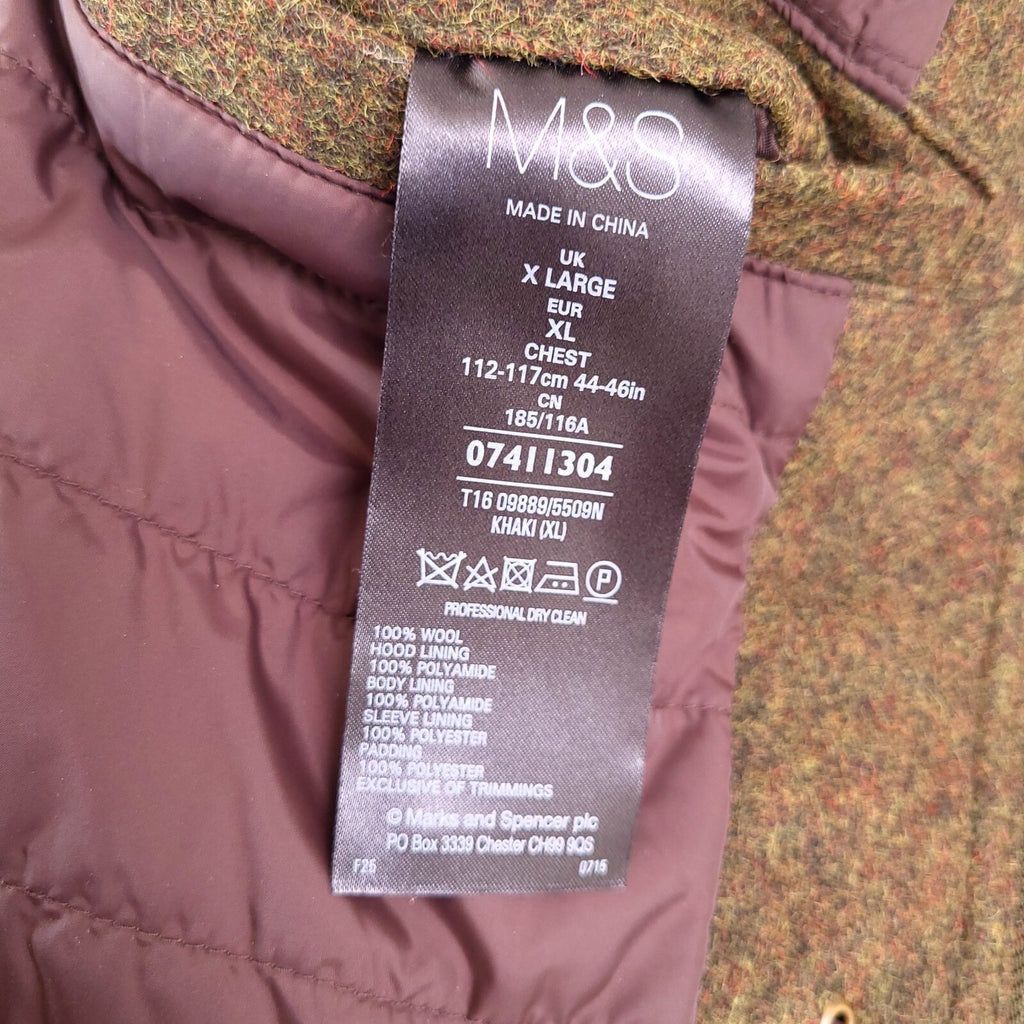 Marks & Spencer Wool Tweed Overcoat Jacket Mens XL Regular Fit Khaki Field
