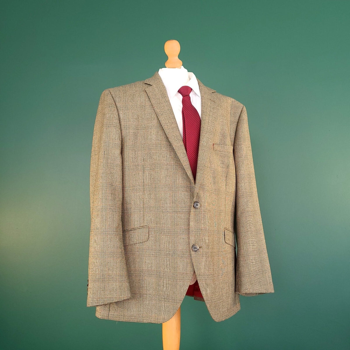 Brook Taverner Tweed Blazer Mens 44S Brown Check 100% Wool Jacket Sport Coat
