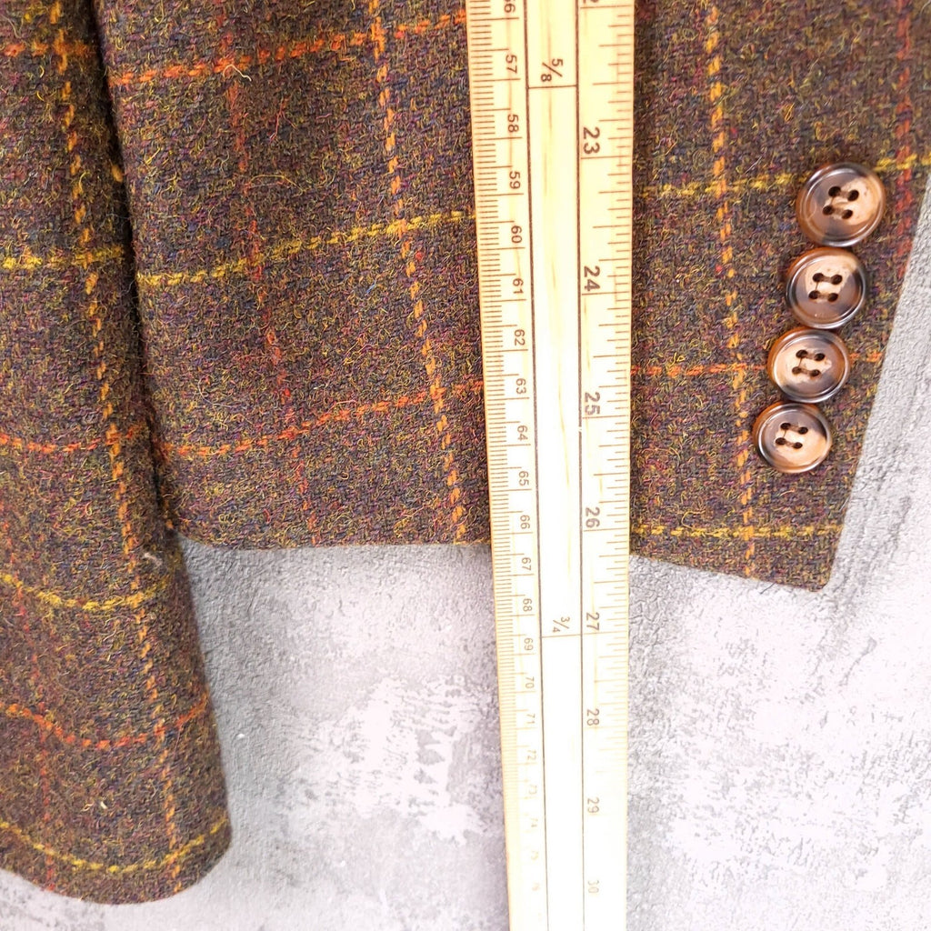 Brook Taverner Tweed Blazer Mens 40L Brown Check 100% Wool Jacket Sport Coat