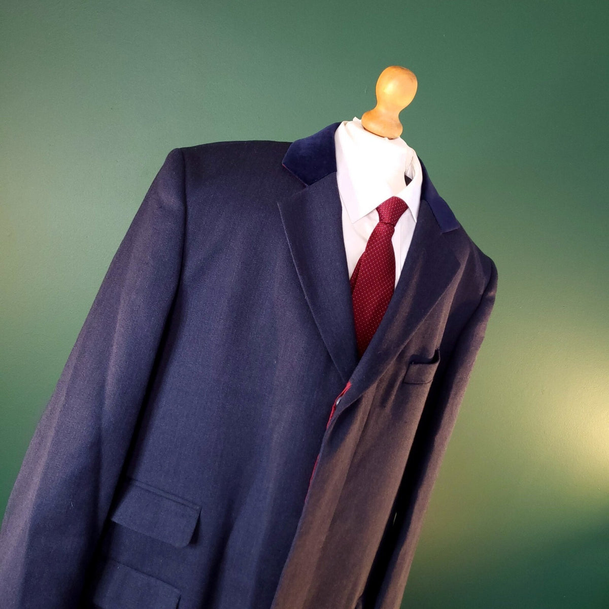 Samuel Windsor Wool Overcoat Mens 44R Reg Fit Navy Chesterfield Velvet Collar