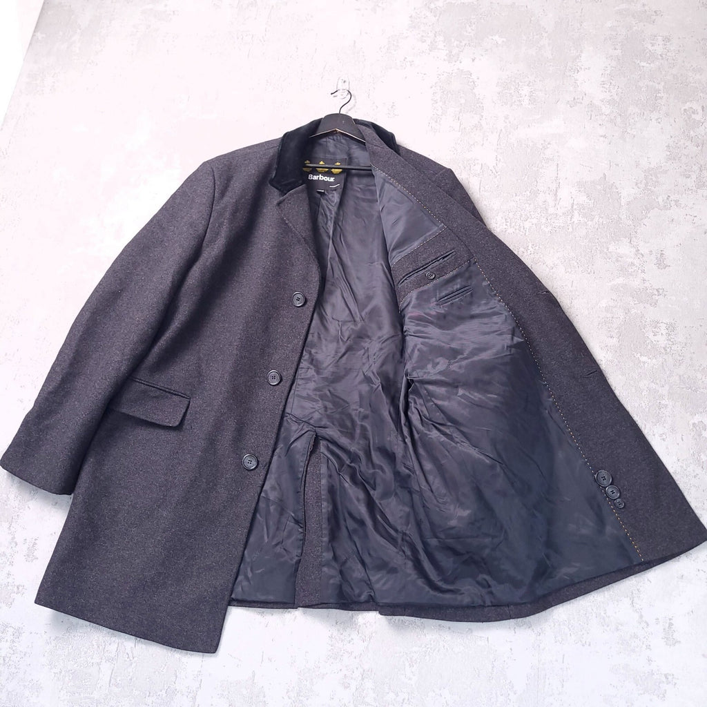 Barbour Wool Overcoat Jacket Mens 48R Regular Fit Charcoal Grey Edward