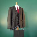 Moss London Tweed 3 Piece Suit Mens 46R 38S Slim Fit Olive Green Wool Blend