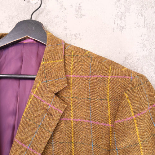Brook Taverner Moon Tweed Blazer Mens 44R Brown Check Wool Jacket