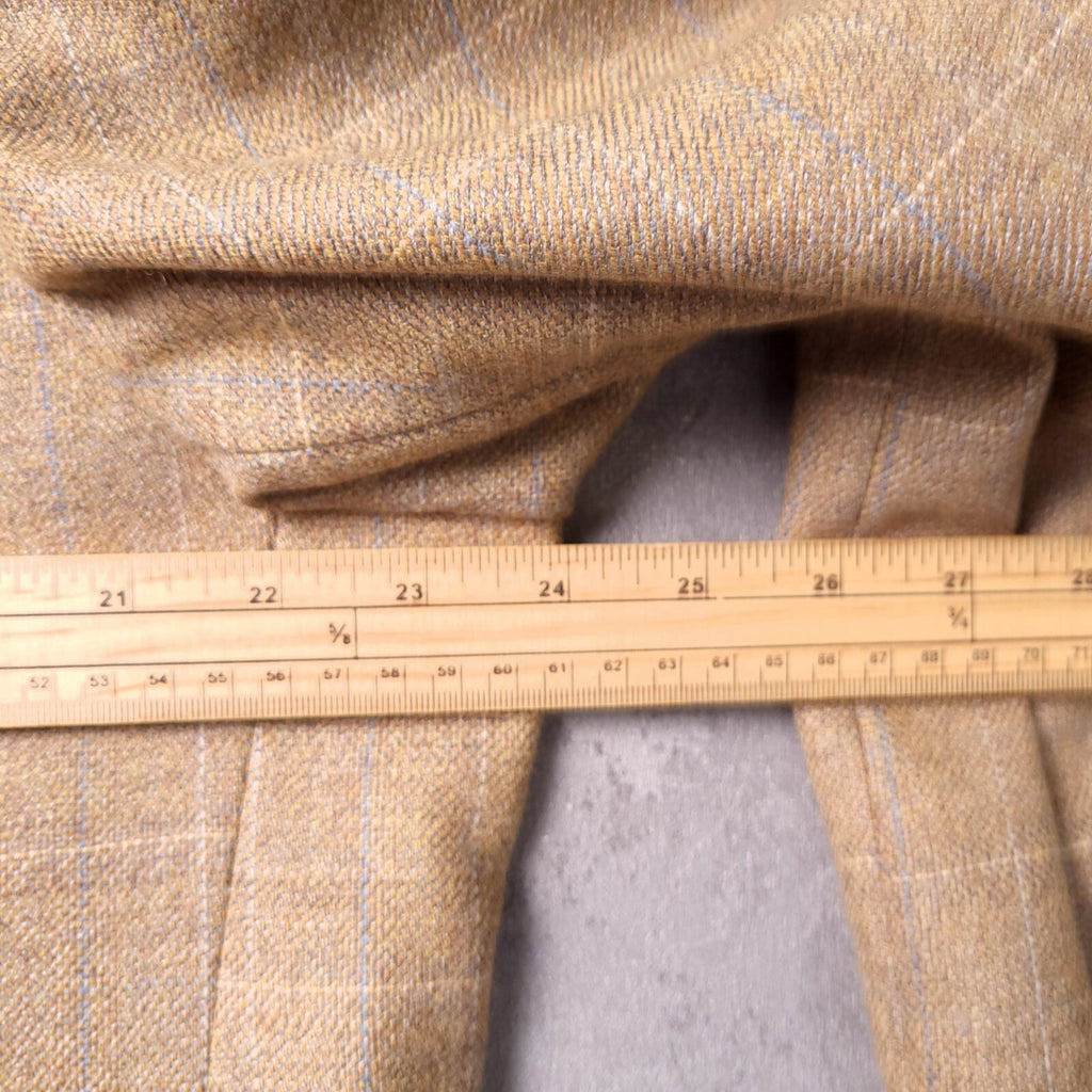 Brook Taverner Tweed Blazer Jacket Mens 46S Tan Blue Check 100% Wool Sport Coat
