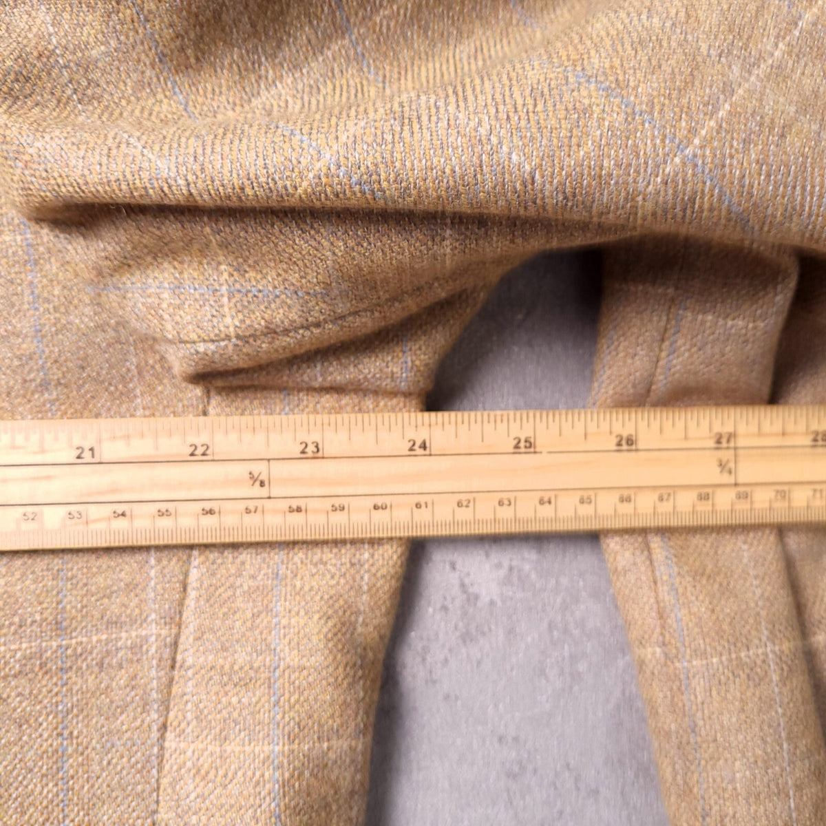 Brook Taverner Tweed Blazer Jacket Mens 46S Tan Blue Check 100% Wool Sport Coat
