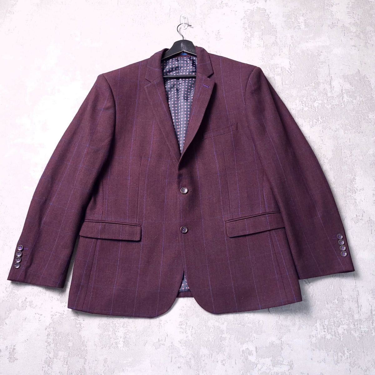 Harry Brown Tweed Blazer Jacket Mens 46S Regular Fit Burgundy Blue Check Sport