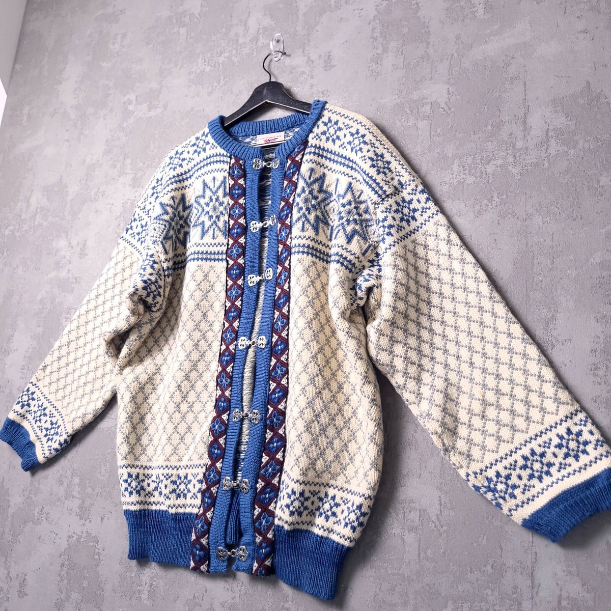 Dale Of Norway Wool Cardigan Mens XL Regular Fit Blue White Nordic Clasp