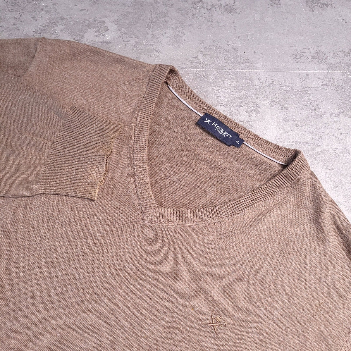 Hackett London Cotton Silk Jumper Mens XL Reg Fit Brown Coffee V Neck Sweater
