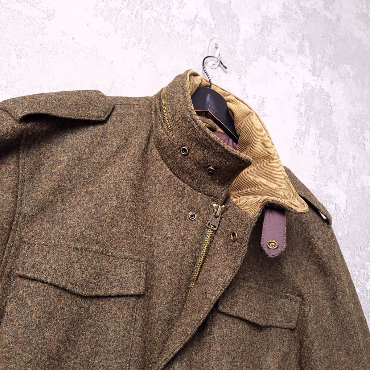Marks & Spencer Wool Tweed Overcoat Jacket Mens XL Regular Fit Khaki Field