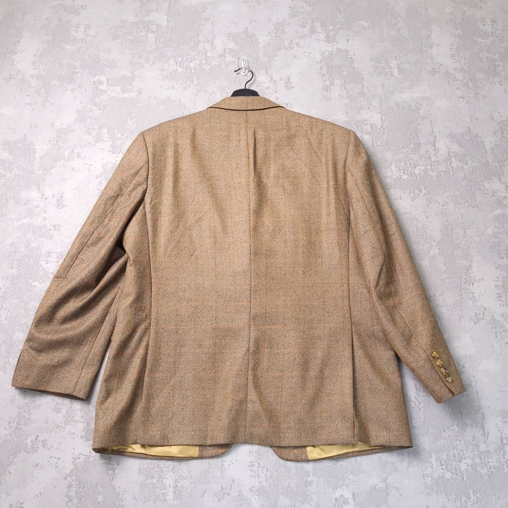 Marks & Spencer Tweed Blazer Jacket Mens 42S Beige Check Sport Coat Pure Wool