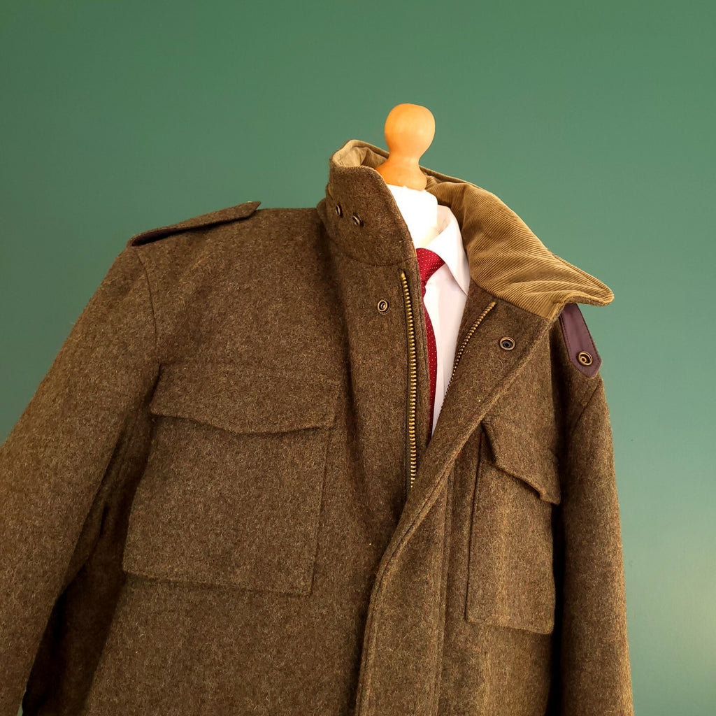 Marks & Spencer Wool Tweed Overcoat Jacket Mens XL Regular Fit Khaki Field