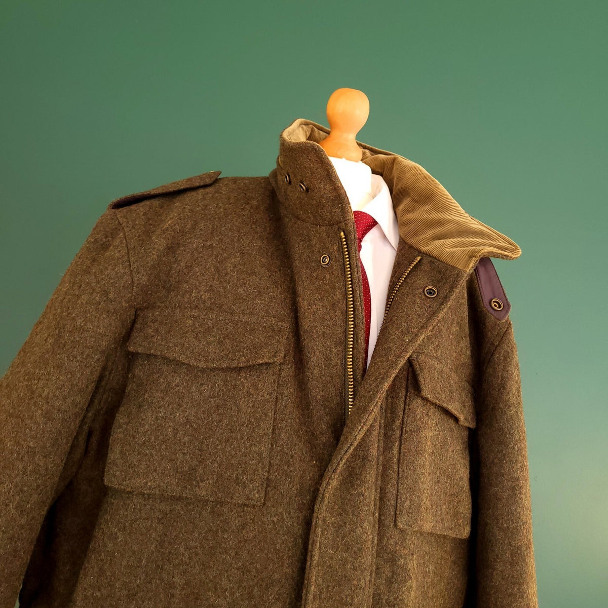 Marks & Spencer Wool Tweed Overcoat Jacket Mens XL Regular Fit Khaki Field
