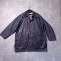 Barbour Wax Border Jacket Mens 46R Regular Fit Navy Blue Tartan Lined Coat