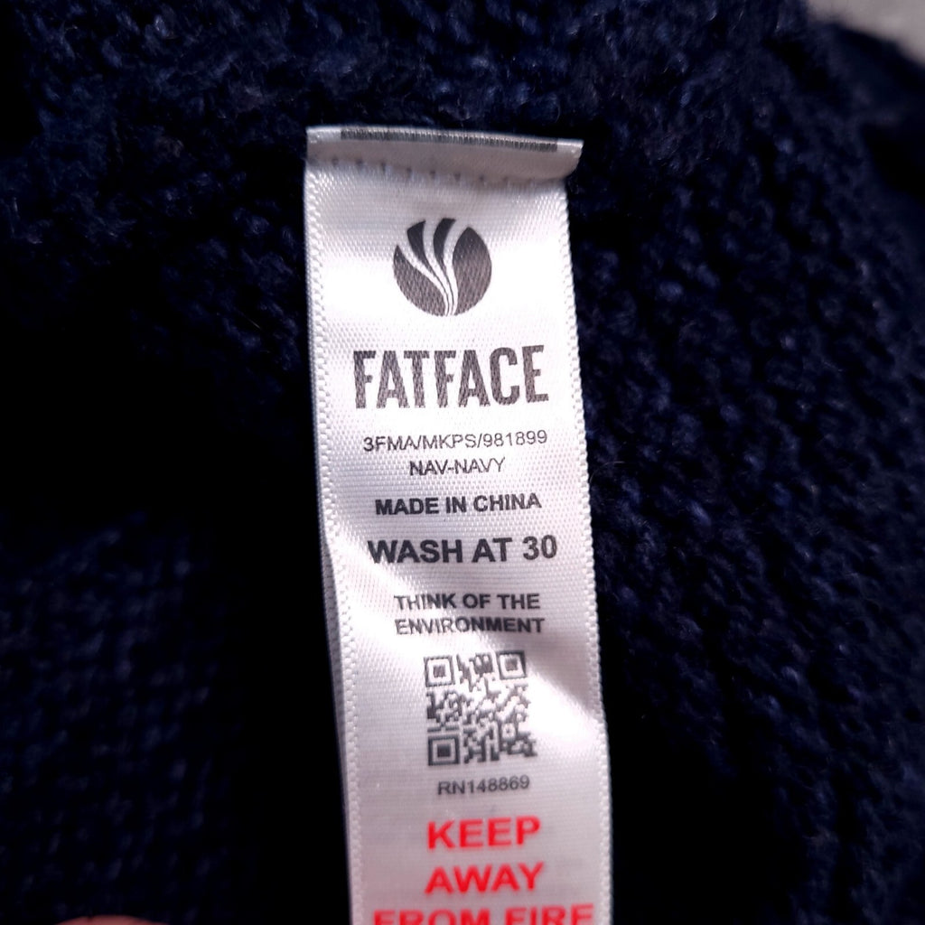 Fat Face Wool Jumper Mens XXL Regular Fit Navy Cable Knit Quarter Zip Sweater