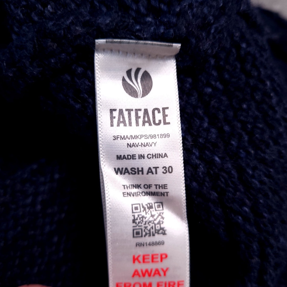 Fat Face Wool Jumper Mens XXL Regular Fit Navy Cable Knit Quarter Zip Sweater