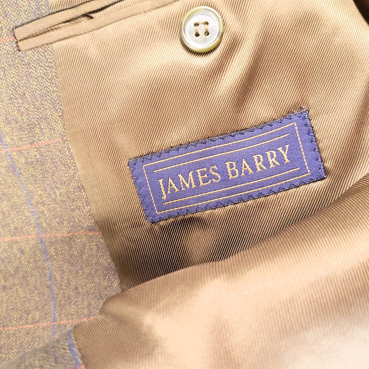 James Barry Tweed Blazer Jacket Mens 46R Reg Fit Olive Green Check Sport Coat