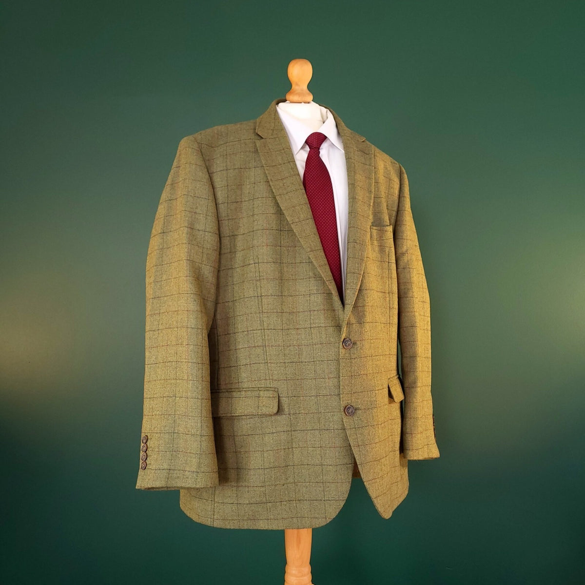 Samuel Windsor Tweed Blazer Jacket Mens 46R Regular Fit Green Check Sport Coat