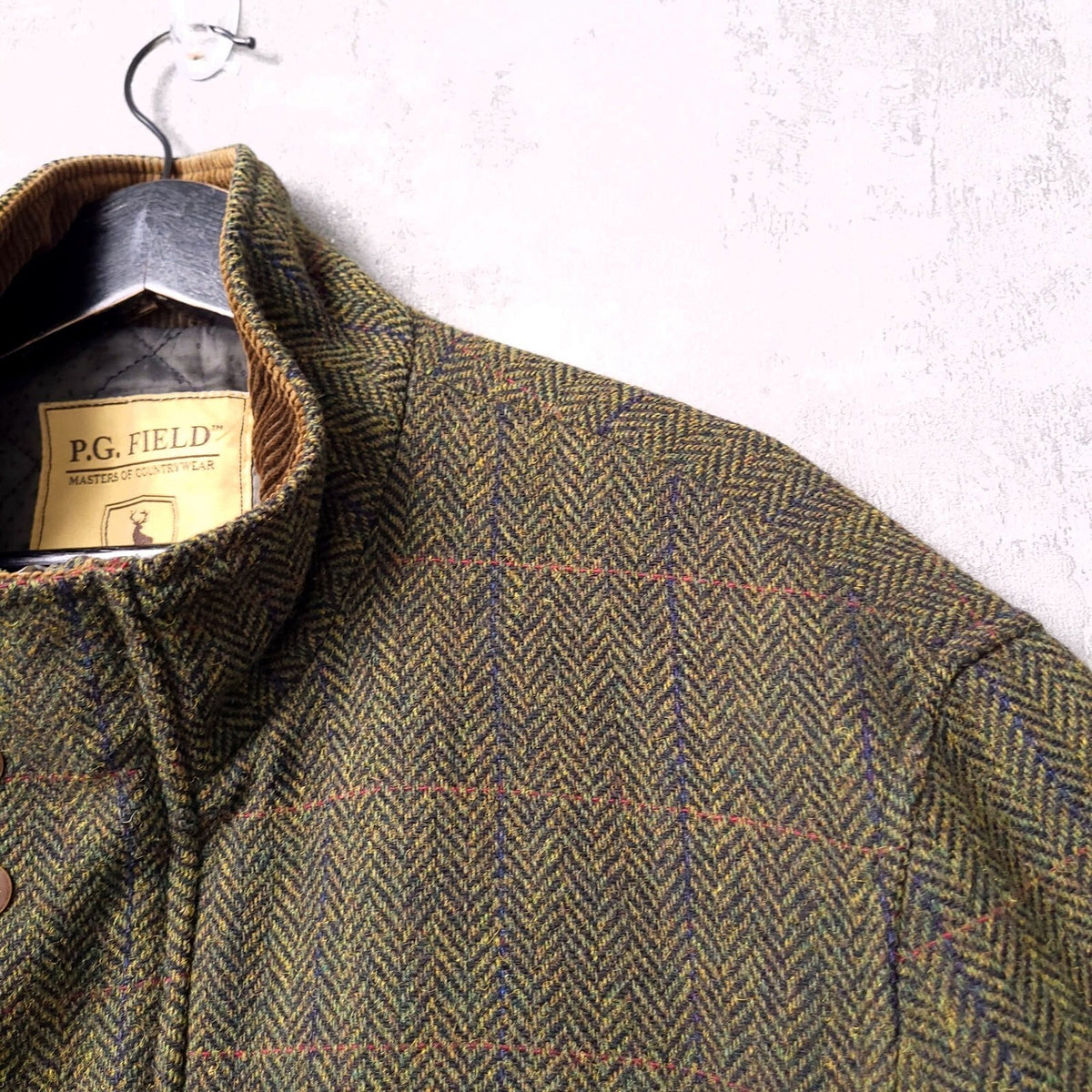 P.G. Field Tweed Field Coat Mens Large Reg Fit Olive Green Herringbone Jacket