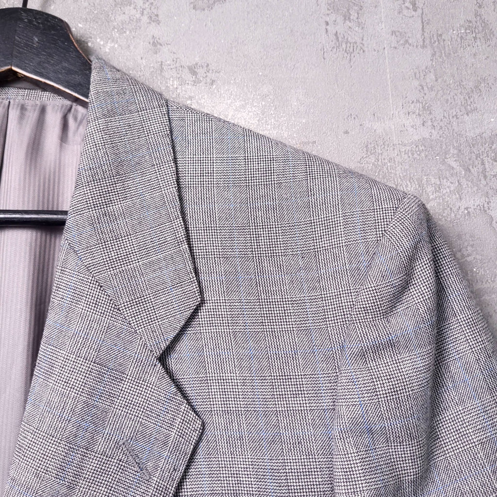 Vintage St Michael Tweed Blazer Jacket Mens 42R Regular Fit Grey Blue Check