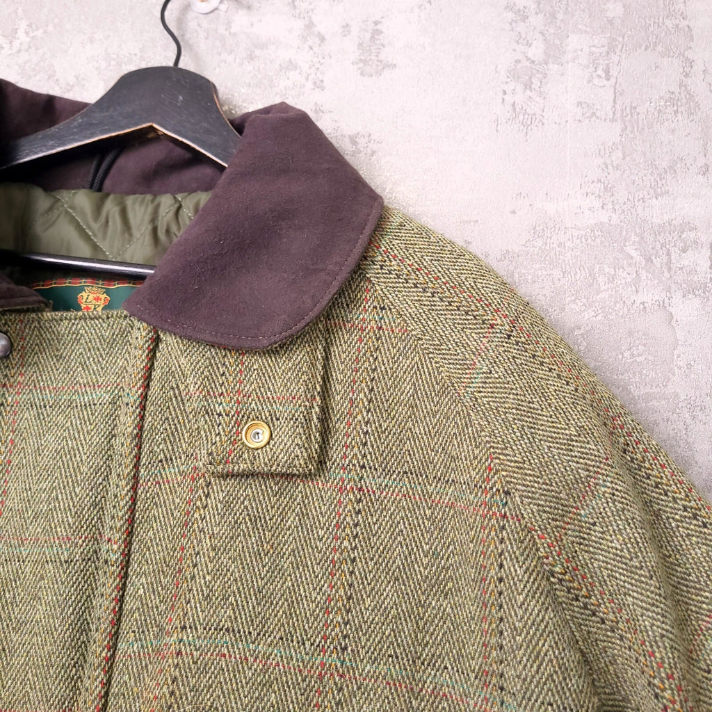 The Laird of Kilkelly Tweed Jacket Mens XXL Regular Olive Green Check Quilted