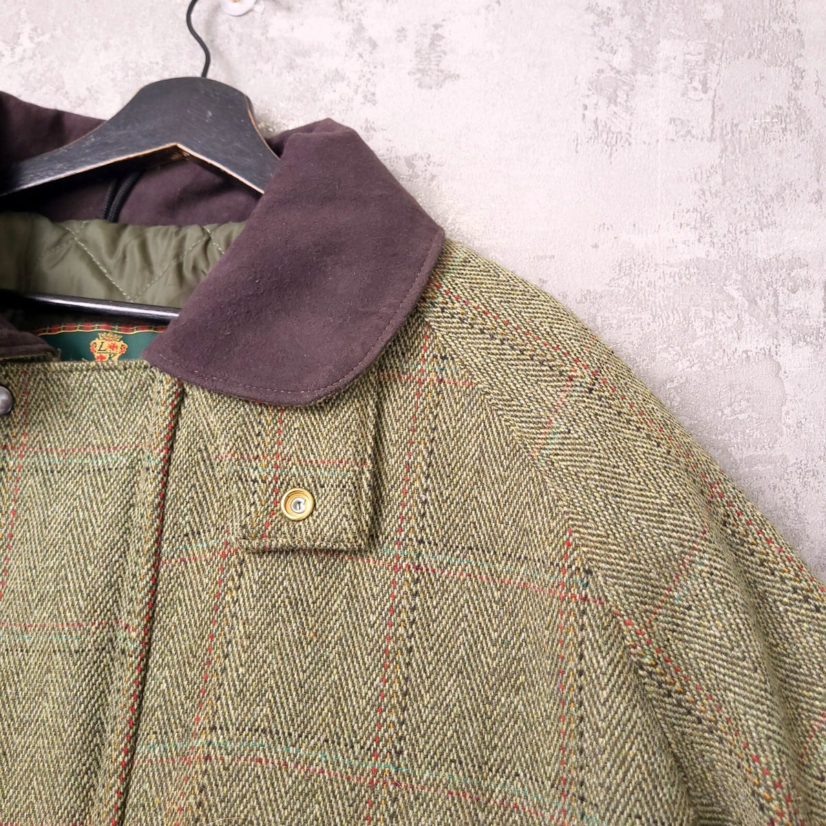 The Laird of Kilkelly Tweed Jacket Mens XXL Regular Olive Green Check Quilted