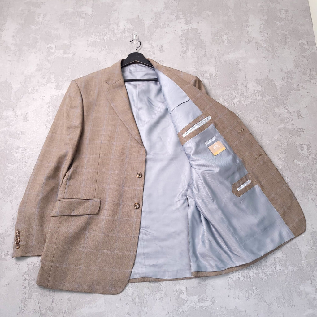 Marks & Spencer Wool Cashmere Blazer Jacket Mens 44L Tobacco Brown Check Sport
